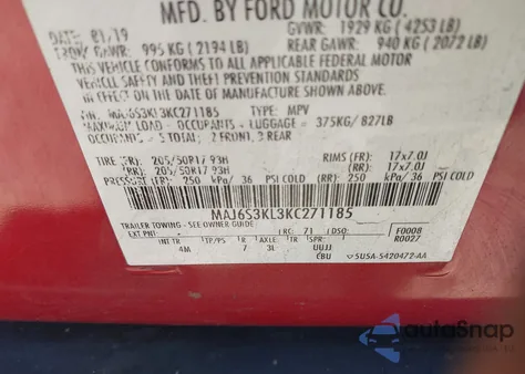 2019 Ford Ecosport Titanium из США, поврежденный, VIN MAJ6S3KL3KC271185